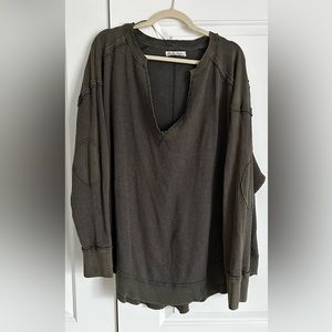 Free People Long Sleeve distressed shirt- off gray XL